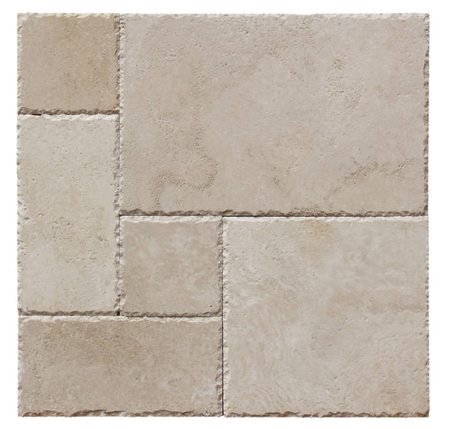 Imperial Platinum (Super Light) Cross Cut Chiseled & Brushed Travertine French Versailles Pattern