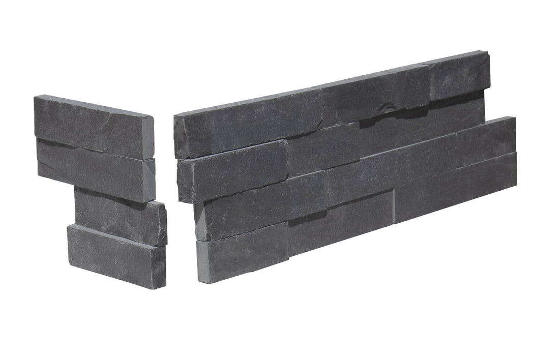 Indian Black Split Face Limestone Ledgestone Corner - 6" x 18" x 6"