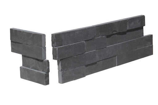 Indian Black Split Face Limestone Ledgestone Corner - 6" x 18" x 6"