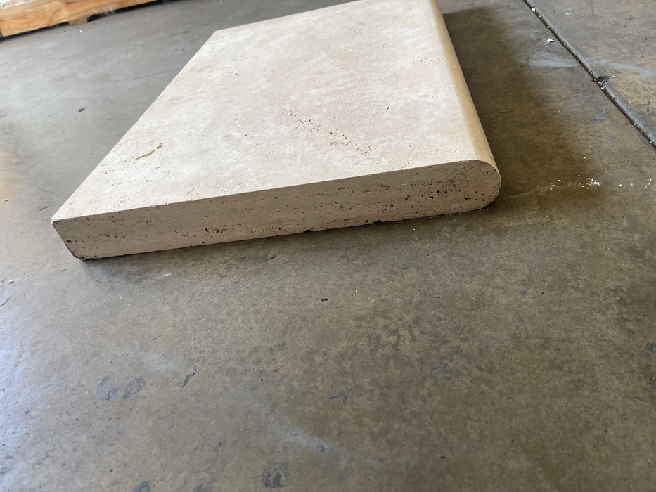 Ivory Unfilled & Honed Travertine Bullnose Pool Coping - 16" x 24" x 2"