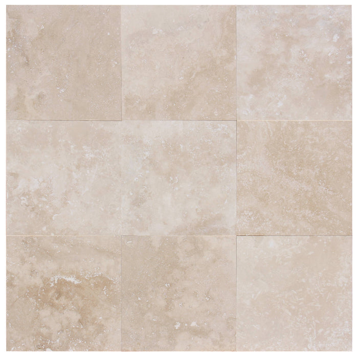 Ivory Cross Cut Filled & Honed Travertine Tile - 12" x 12" x 3/8"
