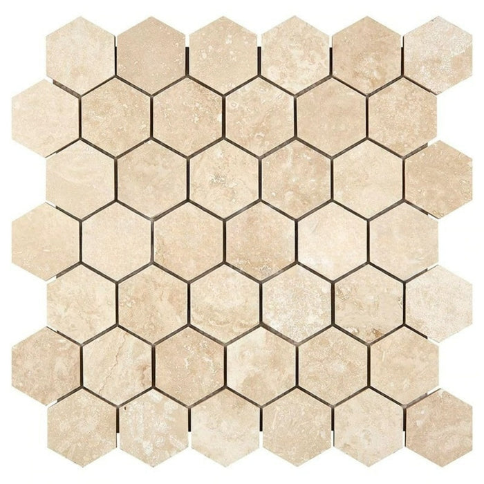 Ivory Travertine Mosaic - 2" Hexagon Honed