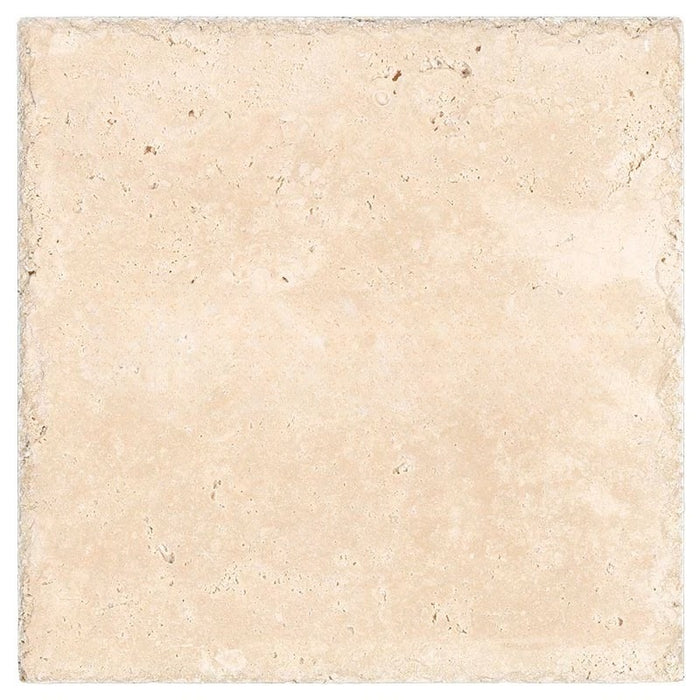 Full Tile Sample - Ivory Cross Cut Travertine Tile - 16" x 24" x 1/2" Chiseled & Brushed