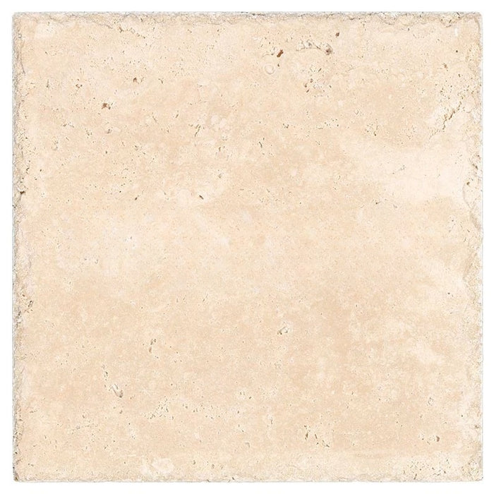 Full Tile Sample - Ivory Cross Cut Travertine Tile - 8" x 16" x 3/8" Chiseled & Brushed