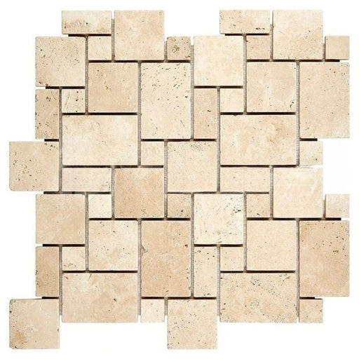 Ivory Travertine Mosaic - Mini Versailles Pattern Tumbled