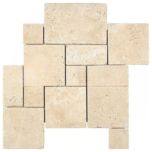 Ivory Travertine Mosaic - Opus Mini Pattern Tumbled