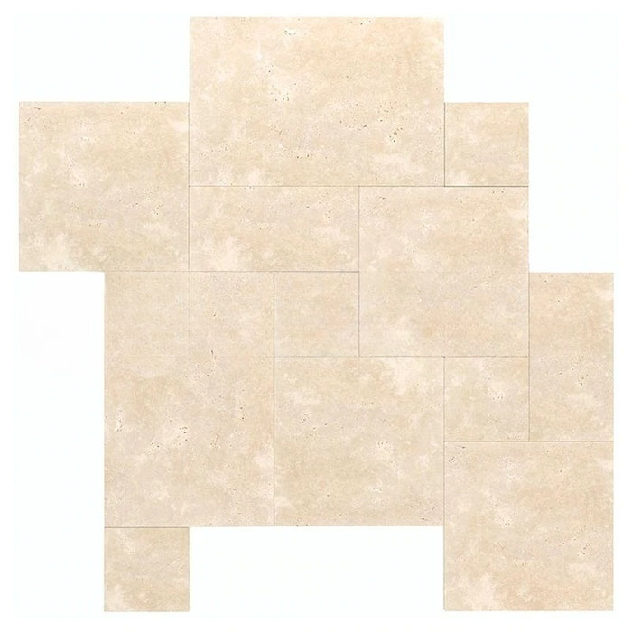 Ivory Cross Cut Chiseled & Brushed Travertine Roman Pattern — Stone ...