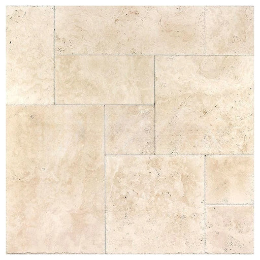Ivory Cross Cut Travertine Versailles Pattern - Chiseled & Brushed