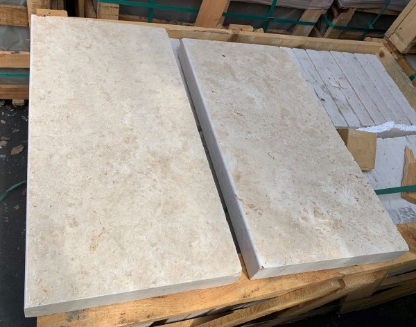 Ivory Tumbled Travertine Modern  Coping - 12" x 24"