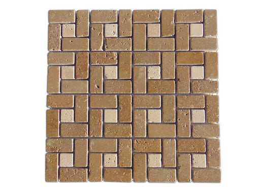 Ivory / Noce Tumbled Travertine Mosaic - Pinwheel