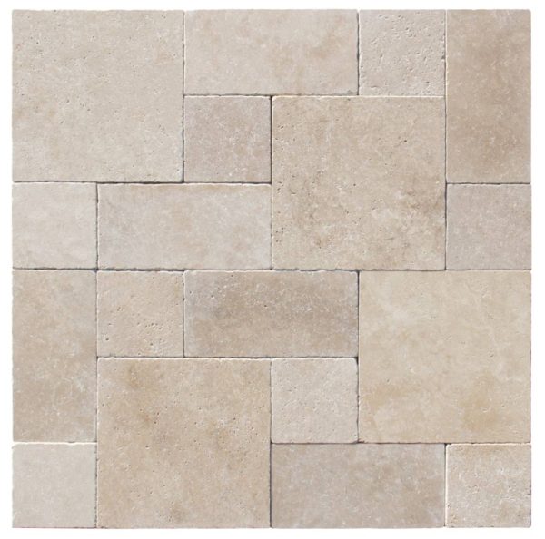 Ivory Tumbled Travertine Roman Paver Pattern