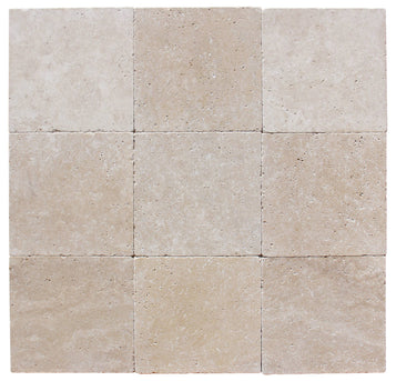 Ivory Cross Cut Tumbled Travertine Tile - 12" x 12" x 3/8"