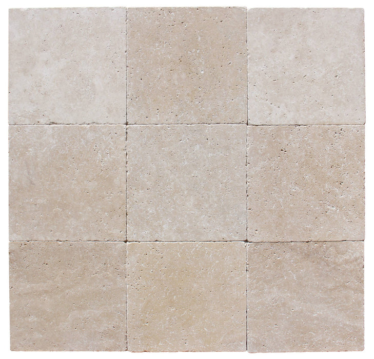 Ivory Cross Cut Tumbled Travertine Tile - 12" x 12" x 3/8"