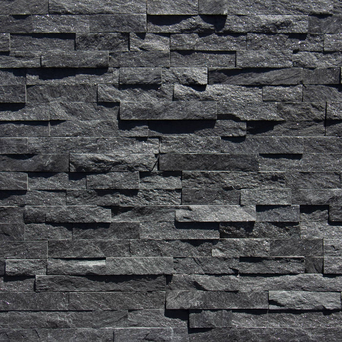 Kings Black Split Face Quartzite Ledgestone - 6" x 24"