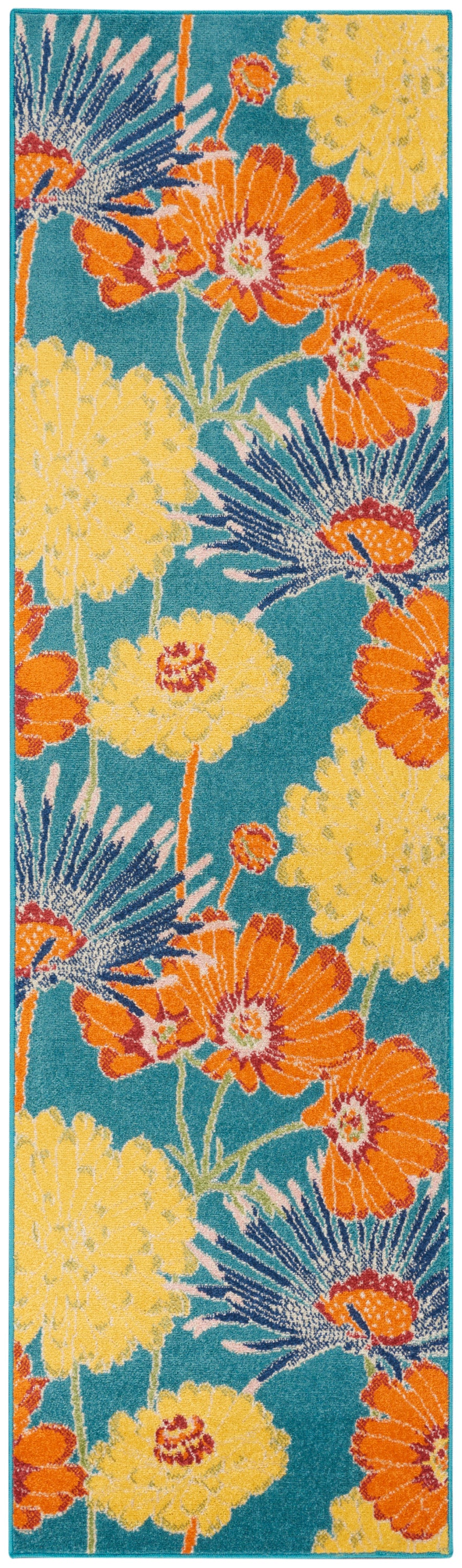Nourison Allur ALR06 Turquoise Multicolor 8 Ft Runner Area Rug — Stone ...