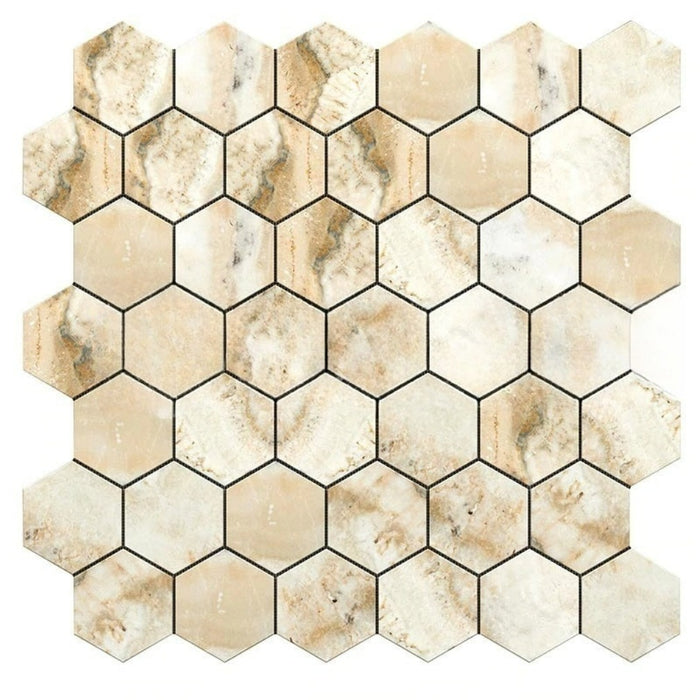 Latravonya Travertine Mosaic - 2" Hexagon Filled & Honed