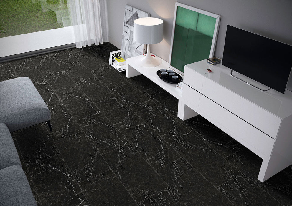 Marquina Black Polished Porcelain Tile