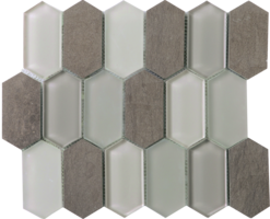 Full Sheet Sample - Metropolitan Mink Deco Picket Fence Stone & Glass Mosaic - 10.25" x 12" Honed