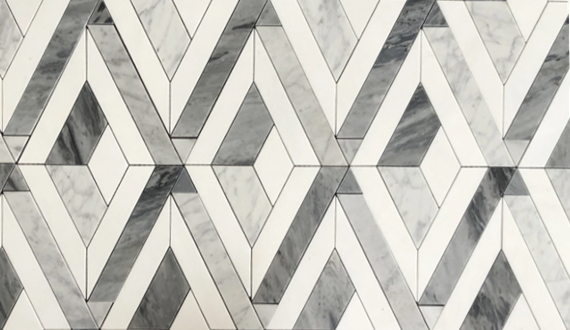 Full Sheet Sample - Carrara / Bardiglio / Thassos Mirage Marble Mosaic - 9.85" x 9.85" x 3/8" Polished