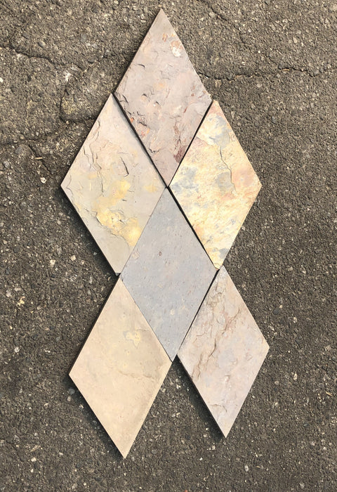 Multi Color Classic Gauged Slate Tile - 8" Diamond (13 1/4" x 8") x 3/8" - 1/2"