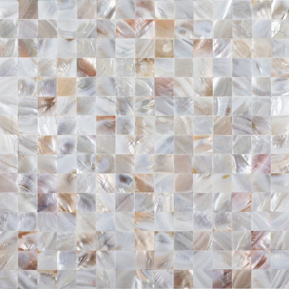 Natural Color / White Square Mother of Pearl Polished Shell Mosaic - 3/4" x 3/4"