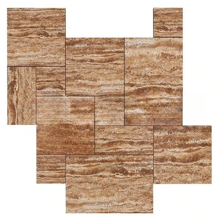 Noche Vein Cut Unfilled & Brushed Travertine Versailles Pattern