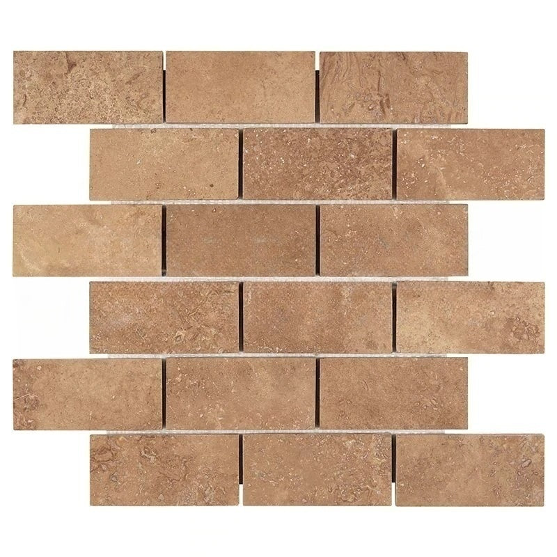 Noche Travertine Mosaic - 2" x 4" Brick Filled & Honed