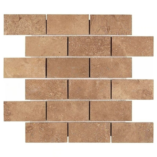 Noche Travertine Mosaic - 2" x 4" Beveled Brick Filled & Honed