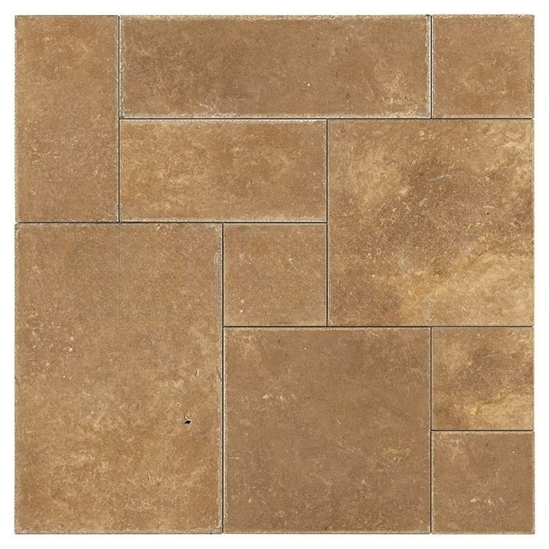 Noche Cross Cut Chiseled & Brushed Travertine Versailles Pattern