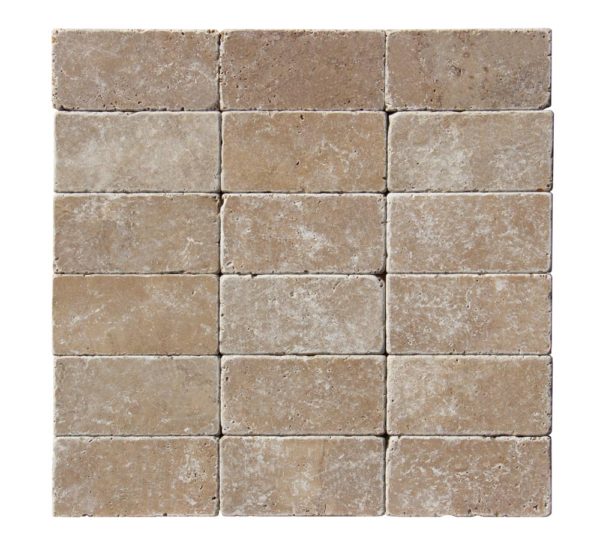 Noche Cross Cut Tumbled Travertine Tile - 16" x 16"