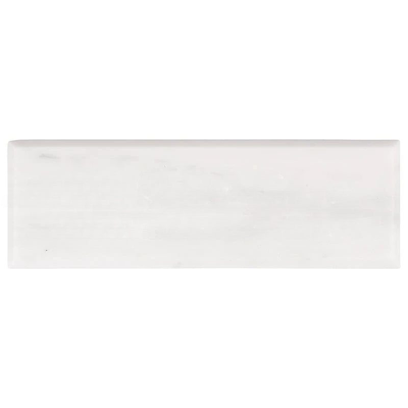 Oriental White Long Side Single Edge Bullnosed Marble Tile - 4" x 12" x 3/8" x 3/8" Honed