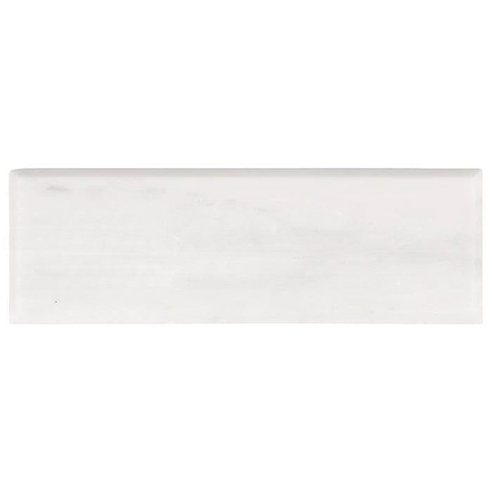 Full Tile Sample - Oriental White Long Side Single Edge Bullnosed Marble Tile - 4" x 12" x 3/8" Honed