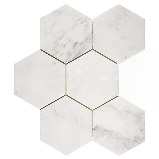 Oriental White Marble Mosaic - 5" Hexagon Polished