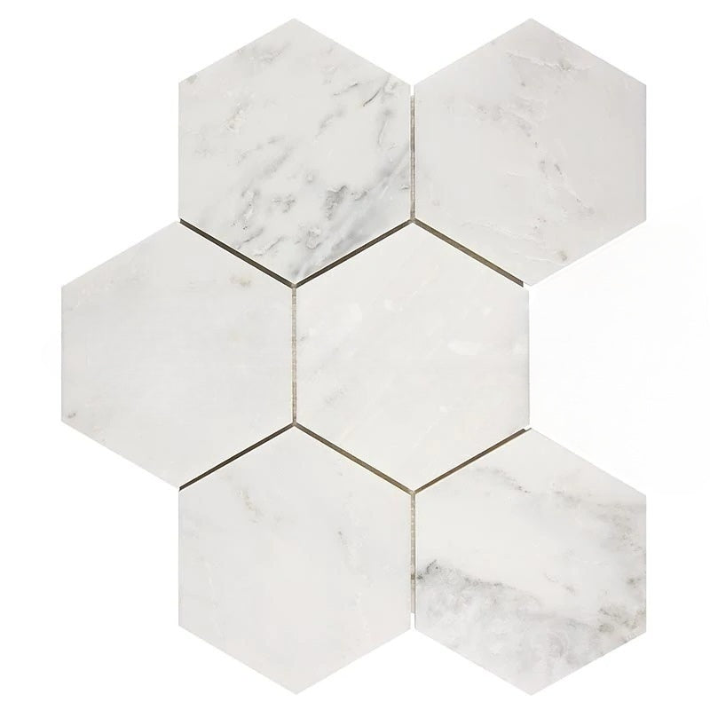 Oriental White Marble Mosaic - 5" Hexagon Polished