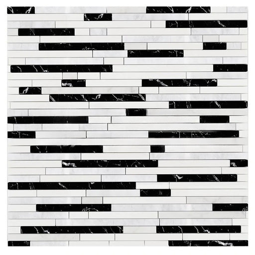 Oriental White Marble Mosaic - Bamboo Sticks with Thassos & Black Polished