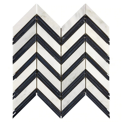 Oriental White Marble Mosaic - Large Chevron with Black