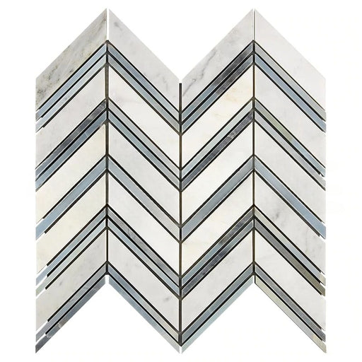 Oriental White Marble Mosaic - Large Chevron with Gray