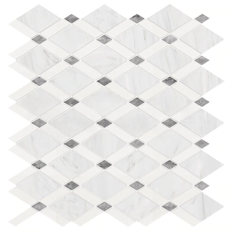 Oriental White Marble Mosaic - Lattice with Gray & Thassos White 
