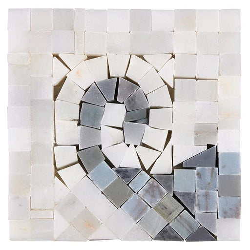 Oriental White Marble Border - Wave Border Corner with Gray