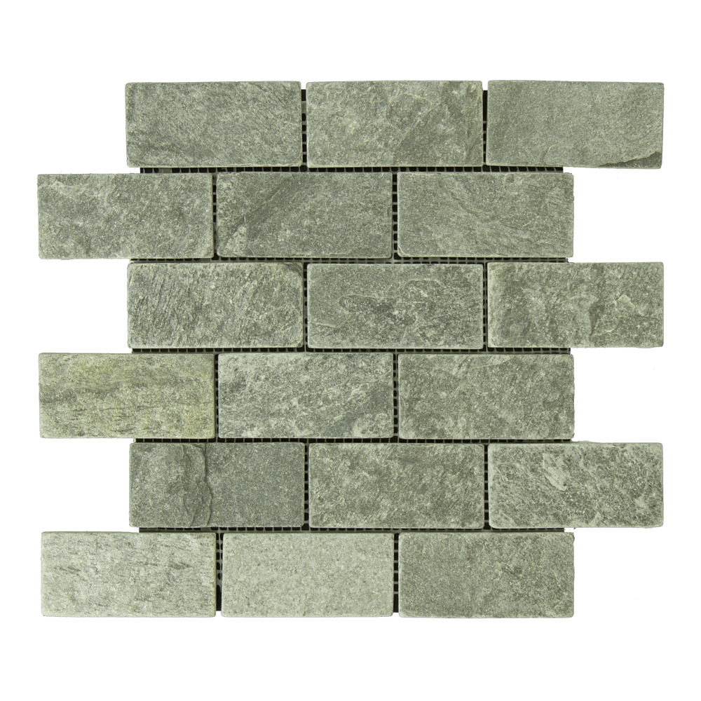 Ostrich Gray Slate Mosaic - 2" x 4" Brick Tumbled