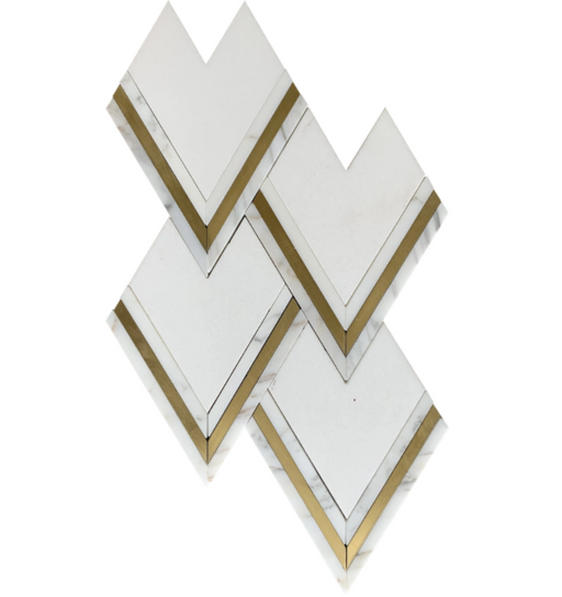 Calacatta Gold / Thassos / Brass Polished Marble & Brass Mosaic - Peak