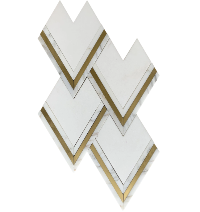 Calacatta Gold / Thassos / Brass Polished Marble & Brass Mosaic - Peak