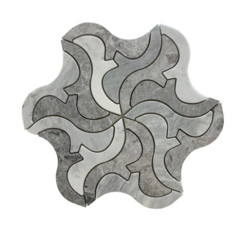 Full Sheet Sample - Imperial Carrara & Terroir Gray Polypus Marble Mosaic - 13" x 13" x 3/8" Polished