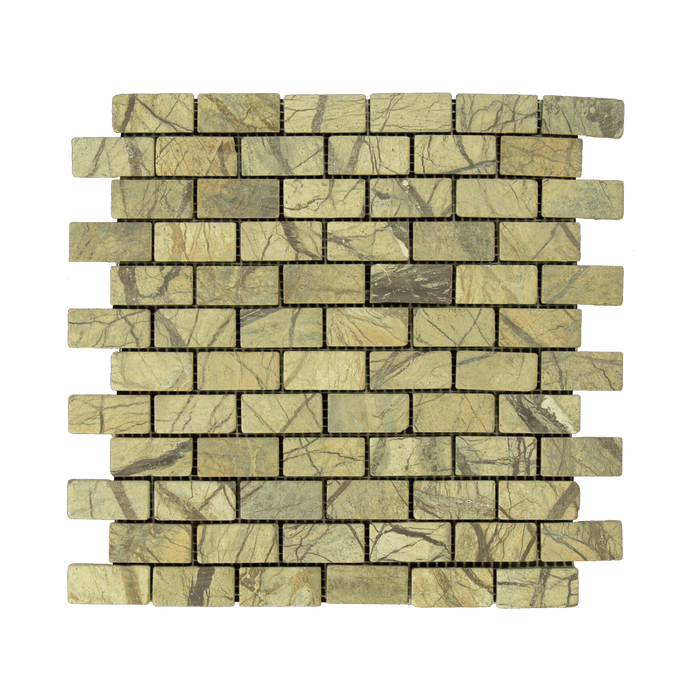 Cafe Forest Marble Mosaic - 1" x 2" Brick Tumbled