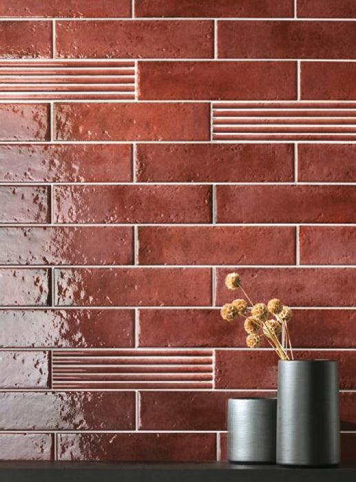 Settecento Oxida Red Glossy Ceramic Tile - 3" x 12"