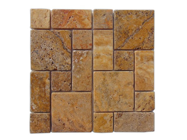 Full Sheet Sample - Scabos Travertine Mosaic - Mini Pattern Tumbled