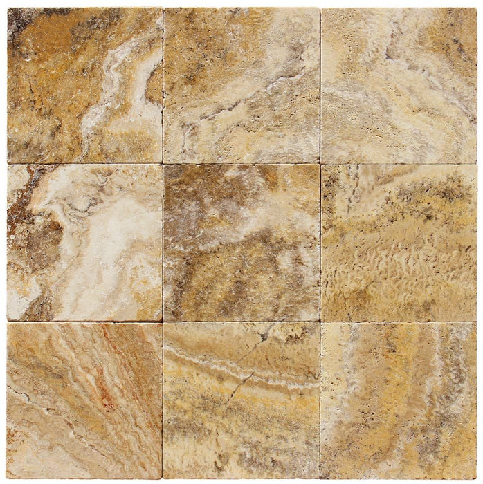 Scabos Cross Cut Tumbled Travertine Tile - 12" x 12" x 3/8"