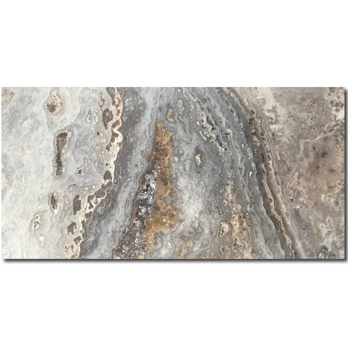 Silver Fantasy Filled & Honed Travertine Tile - 12" x 24" x 3/8"