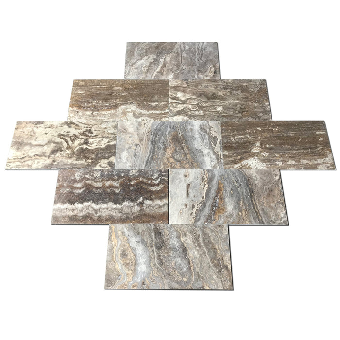 Silver Fantasy Filled & Honed Travertine Tile - 12" x 24"