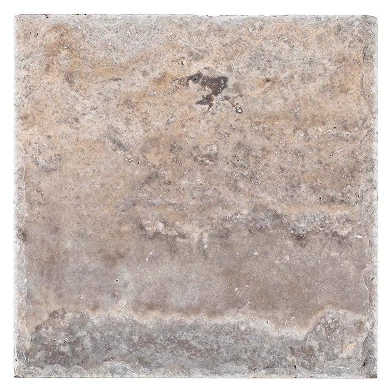 Full Tile Sample - Titanium Cross Cut Travertine Tile - 16" x 24" x 1/2" Chiseled & Brushed